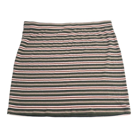 No Boundaries Pull On Elastic Waist Striped Mini Skirt 2XL Green Peach White - Picture 2 of 5